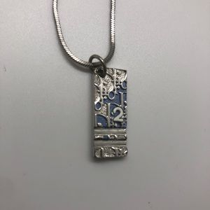 Vintage Dior Blue Trotter Logo Necklace